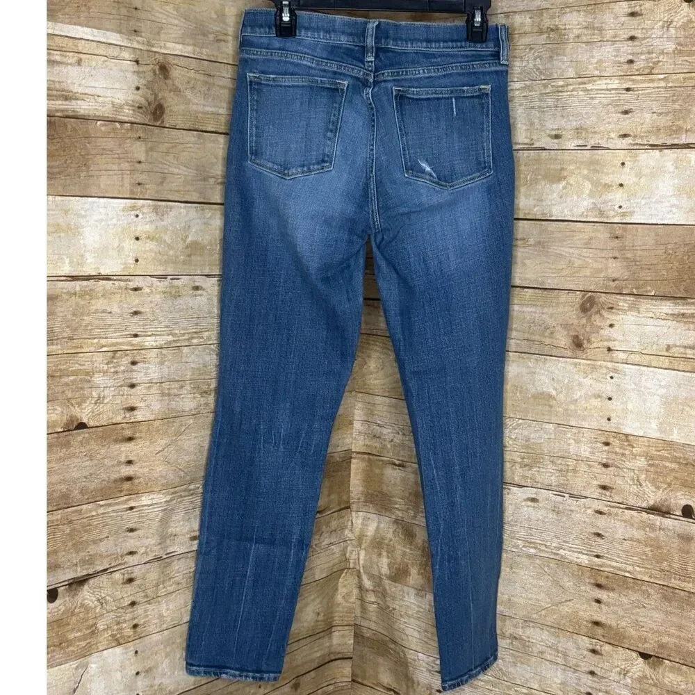 J.Crew Broken In Distressed Straight Slim Leg Jeans Medium Wash Ripped Denim